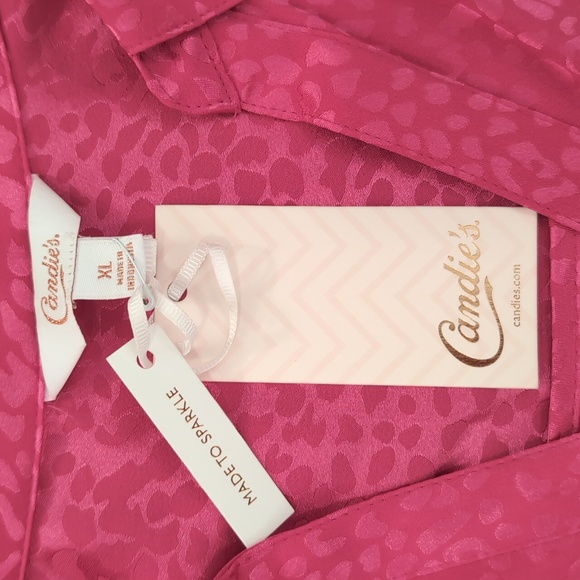 NWT CANDIES Hot Pink Animal print Button-up shirt with roll sleeves Sz XL - Picture 3 of 8